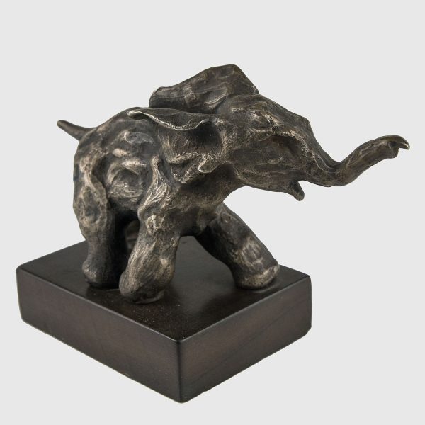 Statueta din bronz pe soclu din lemn cu motivul elefantului Decoratiuni