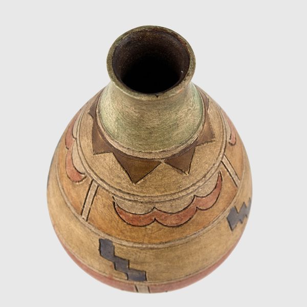 Vaza din ceramica gravata si pictata manual cu forme geometrice Germania Decoratiuni