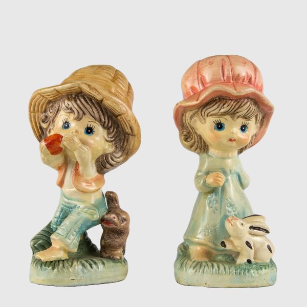 Set format din 2 figurine din portelan cu motivul copiilor anii 70 Bibelouri