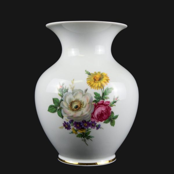 Vaza din portelan pictata manual cu motiv floral si marginile aurii Schumann Arzberg Decoratiuni