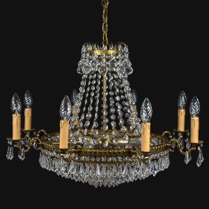 Candelabru Antic cu 8 brațe în Stil Louis XVI din bronz cu cristale Candelabre