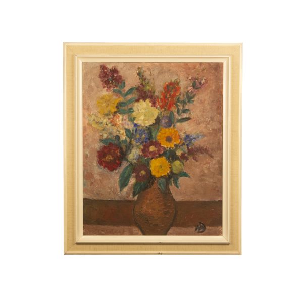 Tablou vintage pictat in ulei și motivul vazei cu flori, semnat, din Germania de Vest Decoratiuni