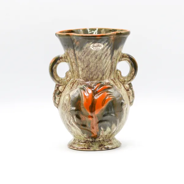 Vaza vintage Iasba Keramik lucrata si pictata manual cu motiv floral Germania anii 60-70 Decoratiuni