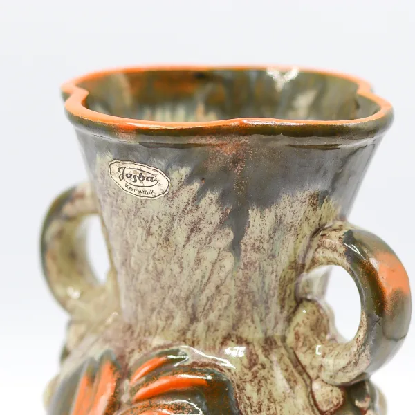 Vaza vintage Iasba Keramik lucrata si pictata manual cu motiv floral Germania anii 60-70 Decoratiuni