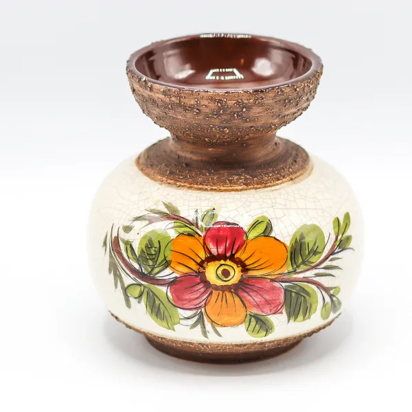 Vas vintage din ceramică lucrat manual cu motiv floral, model unicat Decoratiuni