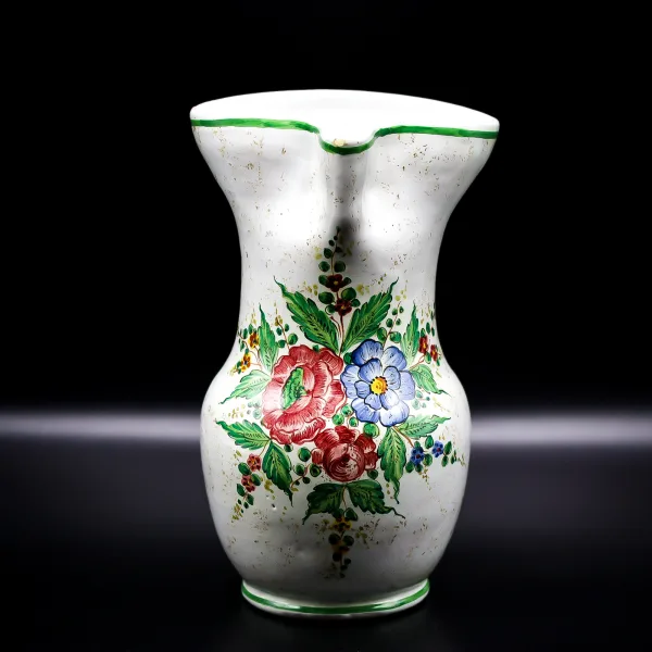 Vas ceramic tip ulcior pictat manual cu motiv floral Deruta Italia anii 70 Decoratiuni