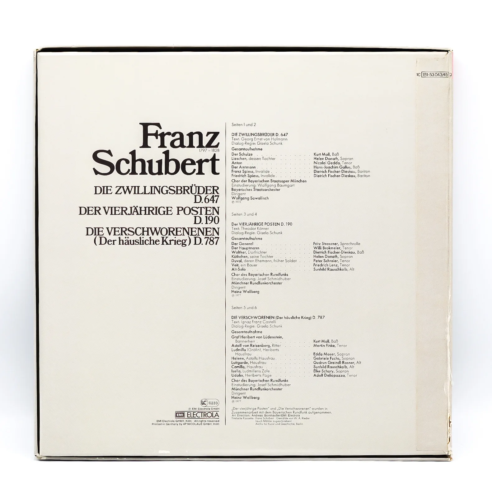 Franz Schubert – Die Zwillingsbrüder · Postul de patru ani · Conspirații D.647 / D.190 / D.787 – Set 3 Viniluri EMI Decoratiuni
