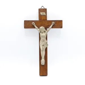 Crucifix stil rustic din lemn și metal zincat anii 60 Decoratiuni