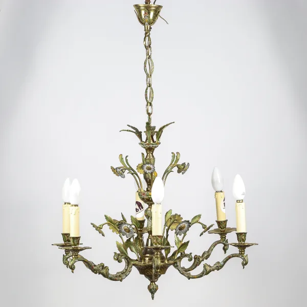 Candelabru din bronz cu 6 becuri tip lumânare și motive florale Franța începutul sec. XX Candelabre
