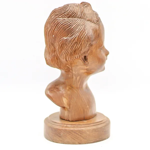 Bust din lemn sculptat manual cu chipul unui copil model unicat Decoratiuni