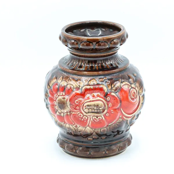 Vază midcentury din ceramică cu model floral Germania de Vest  Scheurich 1928 Decoratiuni