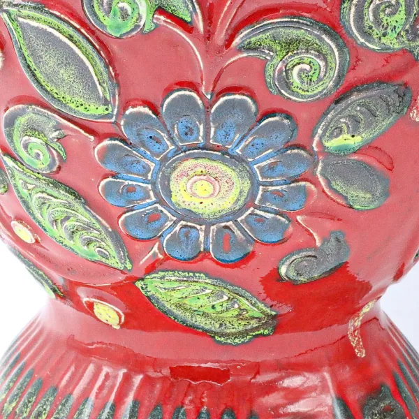 Vază de podea pictată manual cu motive florale în relief de Bay Keramik Germania de Vest Decoratiuni