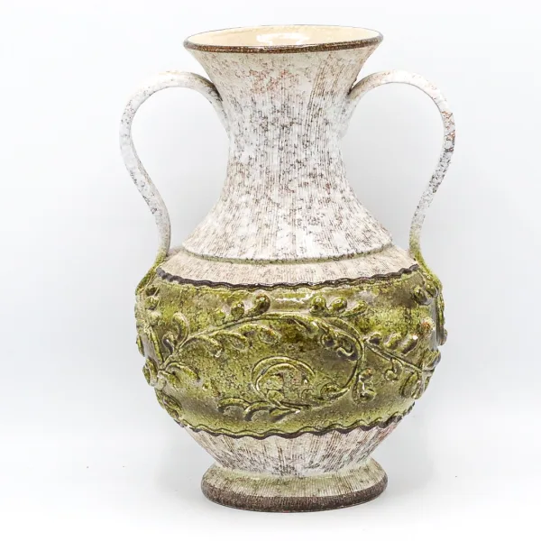 Vas vintage lucrat manual în stil roman din ceramică cu două mânere Italia anii 80 Decoratiuni