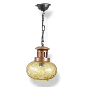 Lampă de tavan vintage cu glob de sticlă Crackle Glass, din cupru și fier forjat Germania de Vest Corpuri de iluminat
