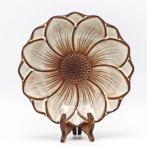 Platou adânc sub forma floarei soarelui lucrat manual din ceramică Ceramica