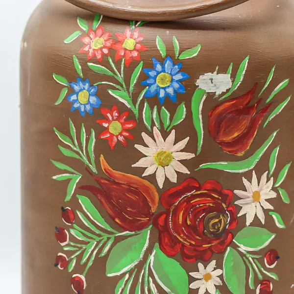 Bidon vintage pentru lapte pictat manual cu motive florale Decoratiuni