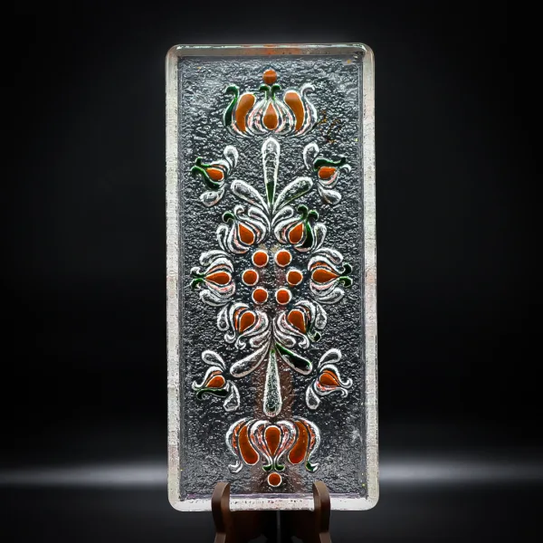 Platou vintage lucrat din sticlă de cristal cu motive florale anii 70 Germania de Vest Platouri