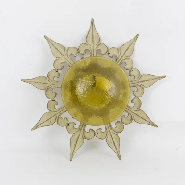 Aplică vintage lucrată din fier forjat și sticlă cu motivul soarelui Aplice