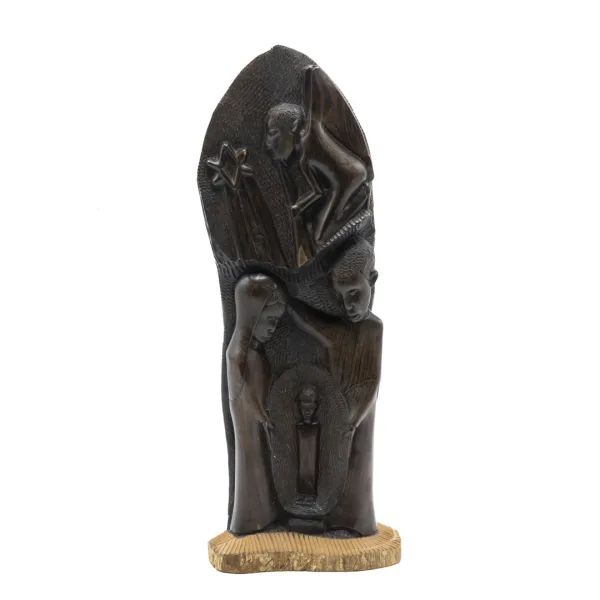 Statuetă sculptată   manual cu motivul familiei africane Decoratiuni