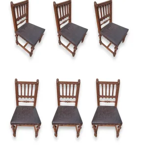 set-de-6-scaune-henric-ii-din-lemn-si-piele-batuta-in-tinte-iesite-in-relief-jumatatea-sec-xix-franta