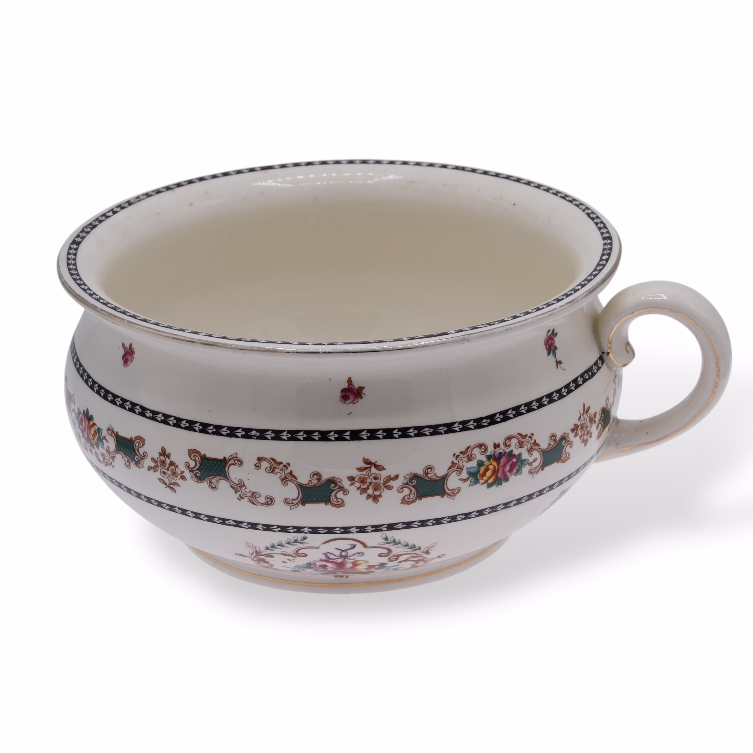 Vas cu mâner lucrat manual din porțelan cu modele florale în stil rococo