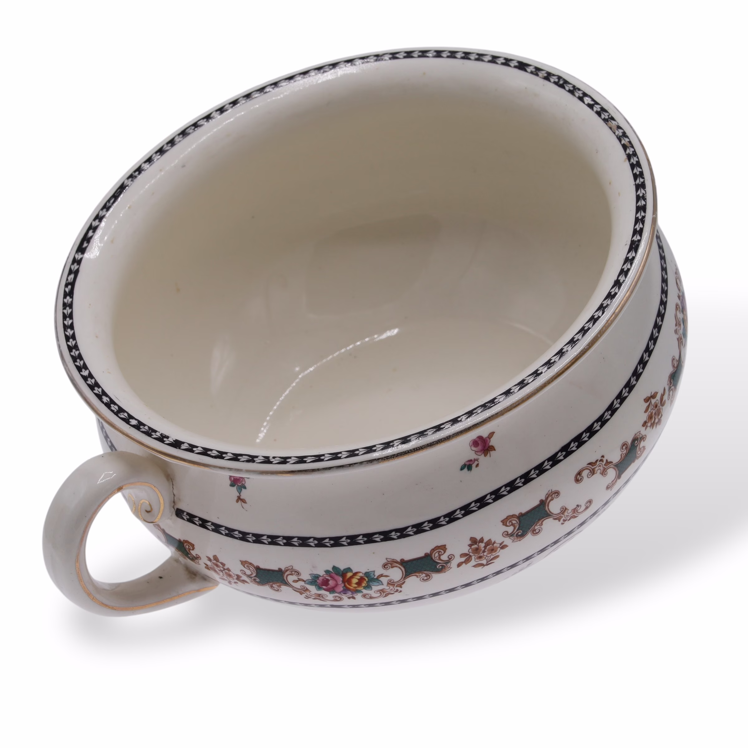 Vas cu mâner lucrat manual din porțelan cu modele florale în stil rococo Boluri