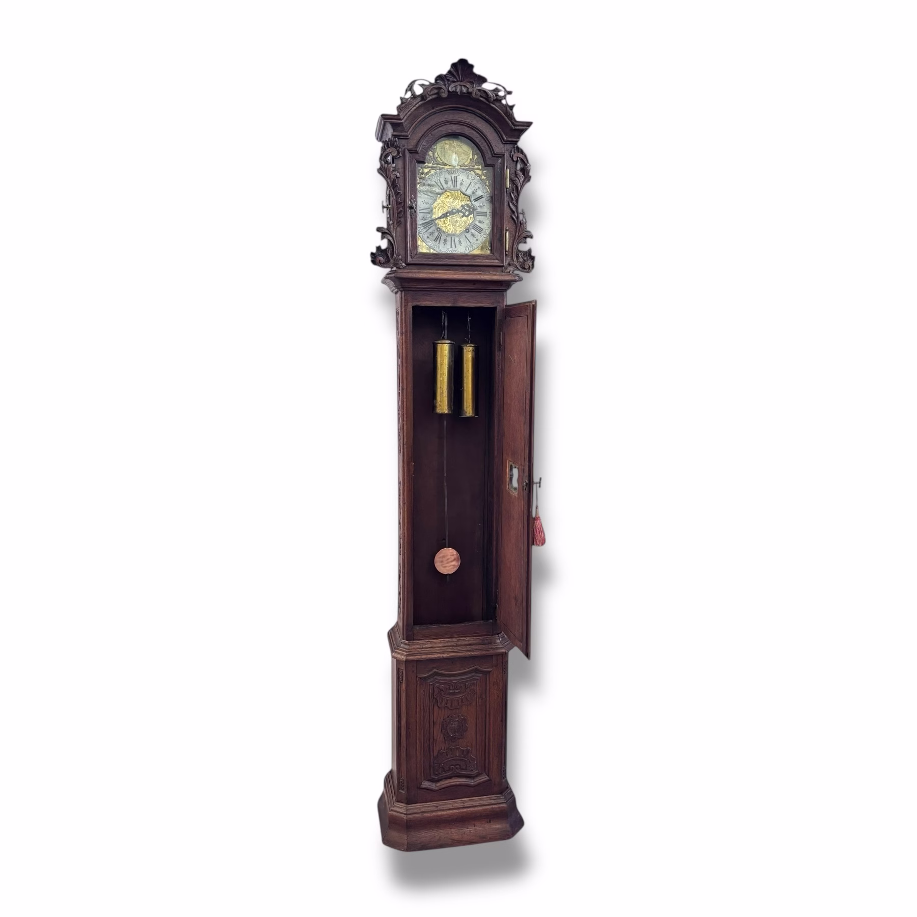 Ceas cu pendul de podea baroc cu mecanism recondiționat, piesă rară de colecție din sec. XIX Articole de colecție Magazin de mobila decoratiuni si corpuri de iluminat vintage Ceas cu pendul de podea baroc cu mecanism recondiționat, piesă rară de colecție din sec. XIX Articole de colecție