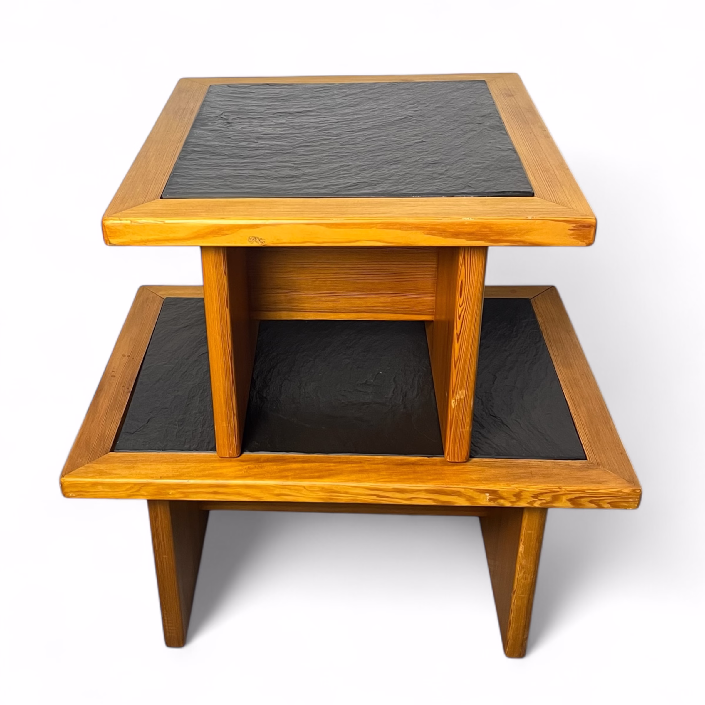 Set de mese Mid-Century din lemn masiv, pal și ardezie naturală, anii ’70 Mobilier