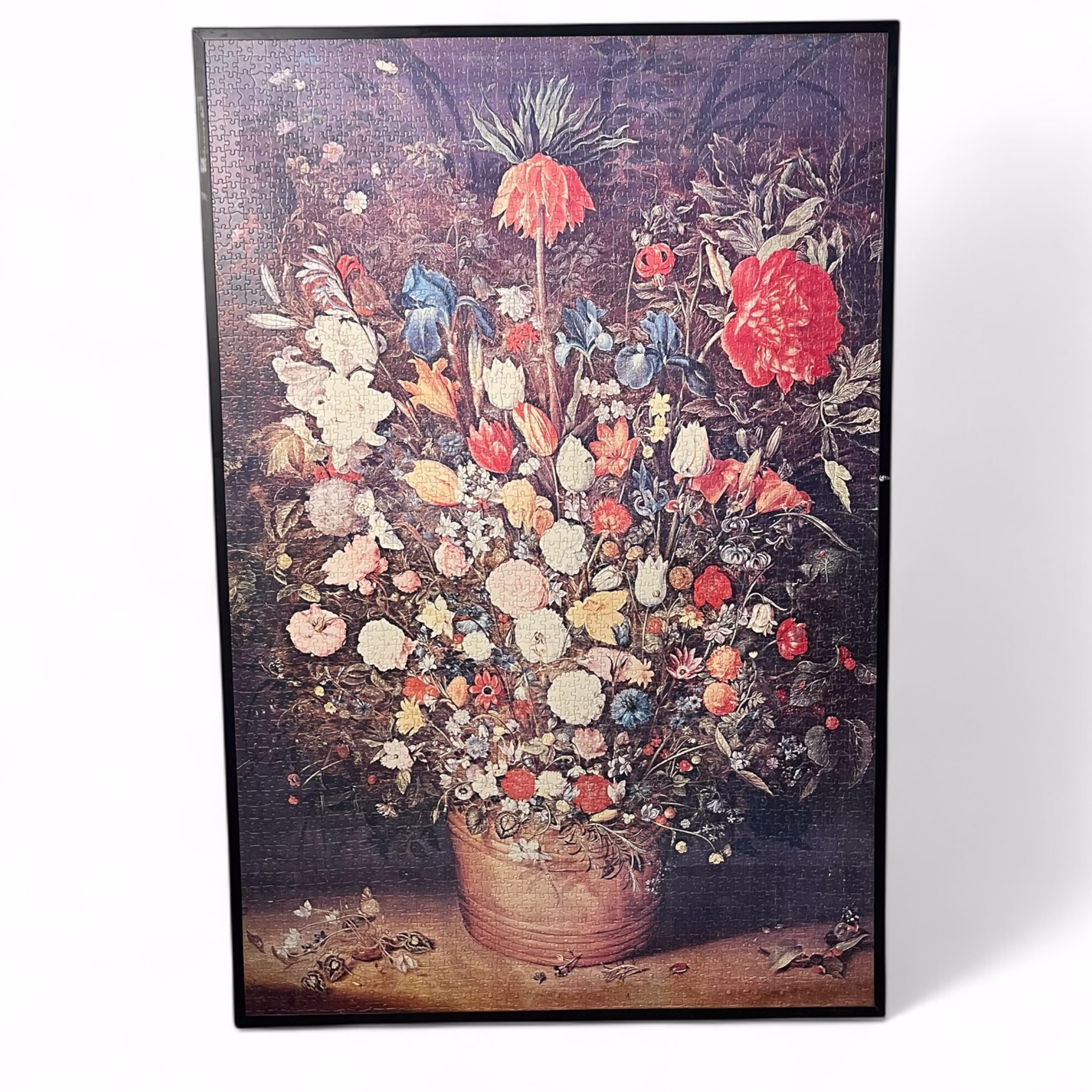 Tablou floral realizat din puzzle, înrămat, de mari dimensiuni