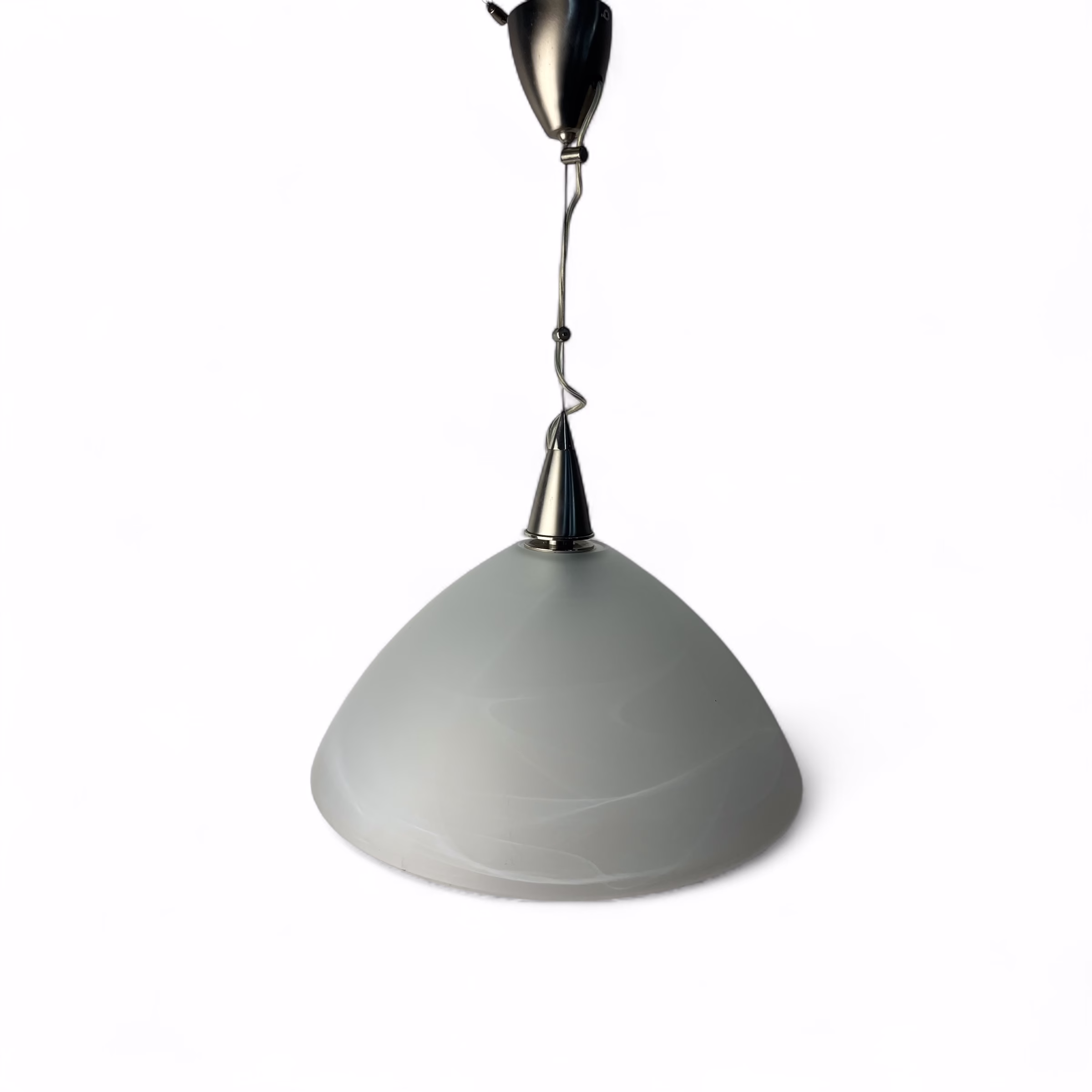 Lustră modernă cu abajur din sticlă satinată gri și detalii cromate, design minimalist