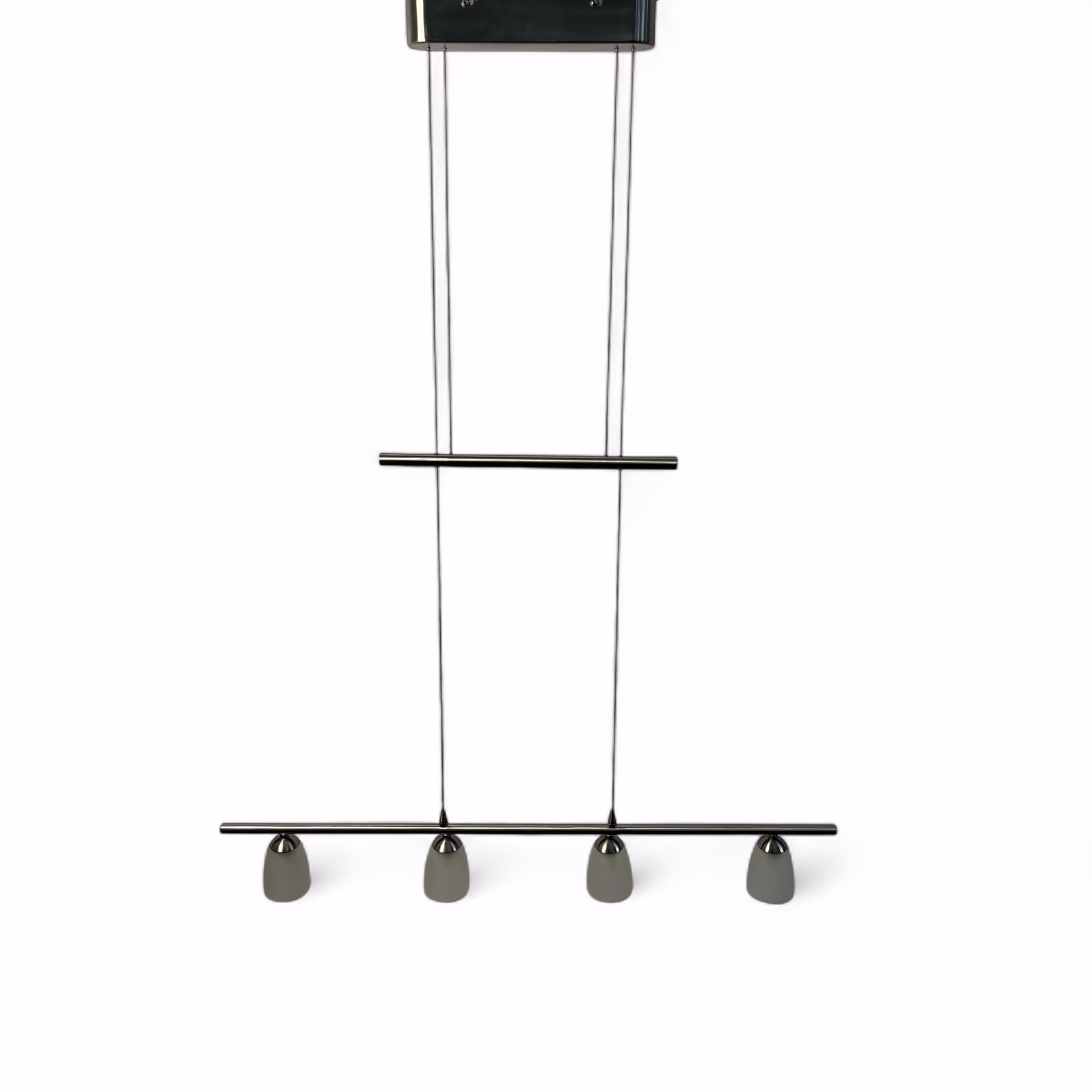 Lustră modernă cu 4 pendule, reglabilă, din metal cromat și sticlă mată, soclu G4 (12V)