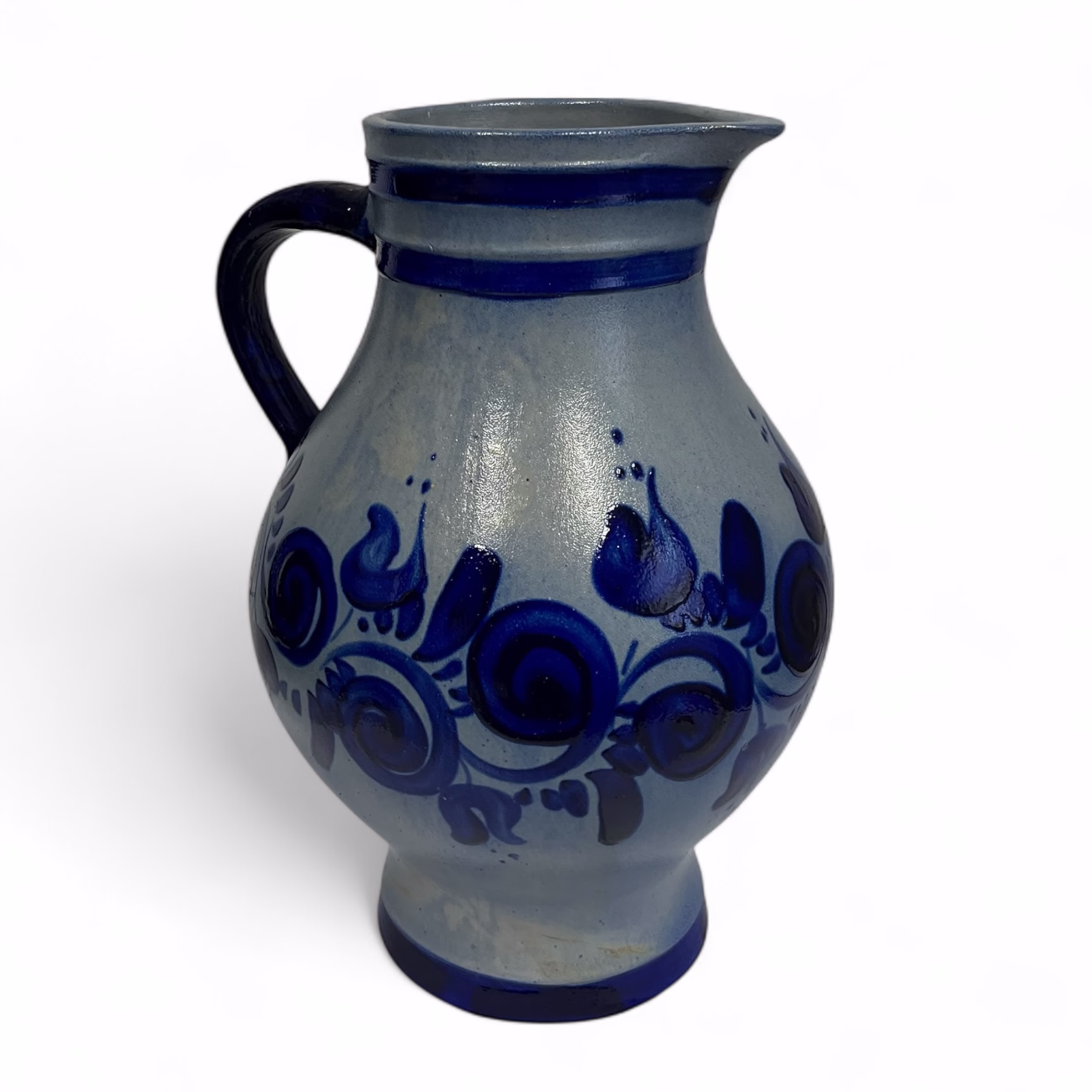 Cană tradițională Westerwald din ceramică glazurată – decor cobalt, Germania, sec. XX