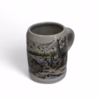 Halbă germană din ceramică pictată manual – decor naturalist cu castori, Westerwald, sec. XX Cani