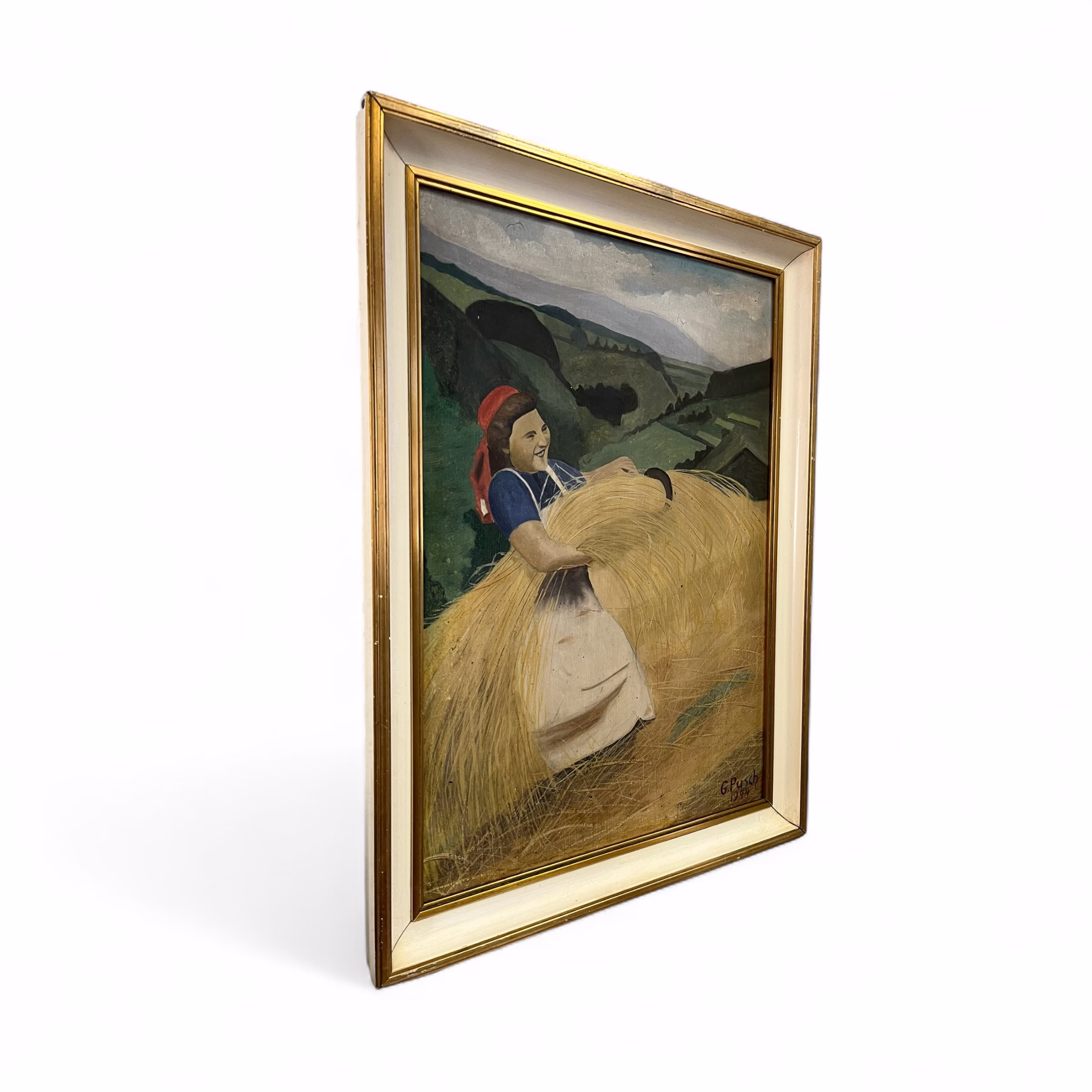 Tablou pictat pe placaj cu motivul câmpului G.Pusch 1944 Decoratiuni