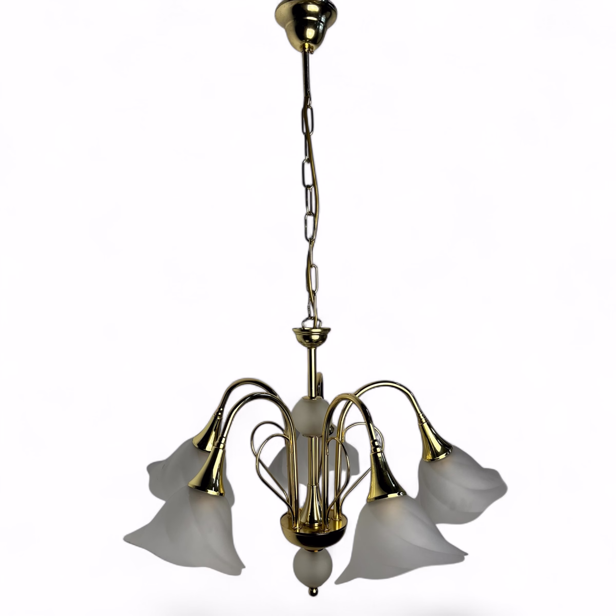 Lustră vintage din metal și sticlă mată în formă de floare, 5 brațe Corpuri de iluminat