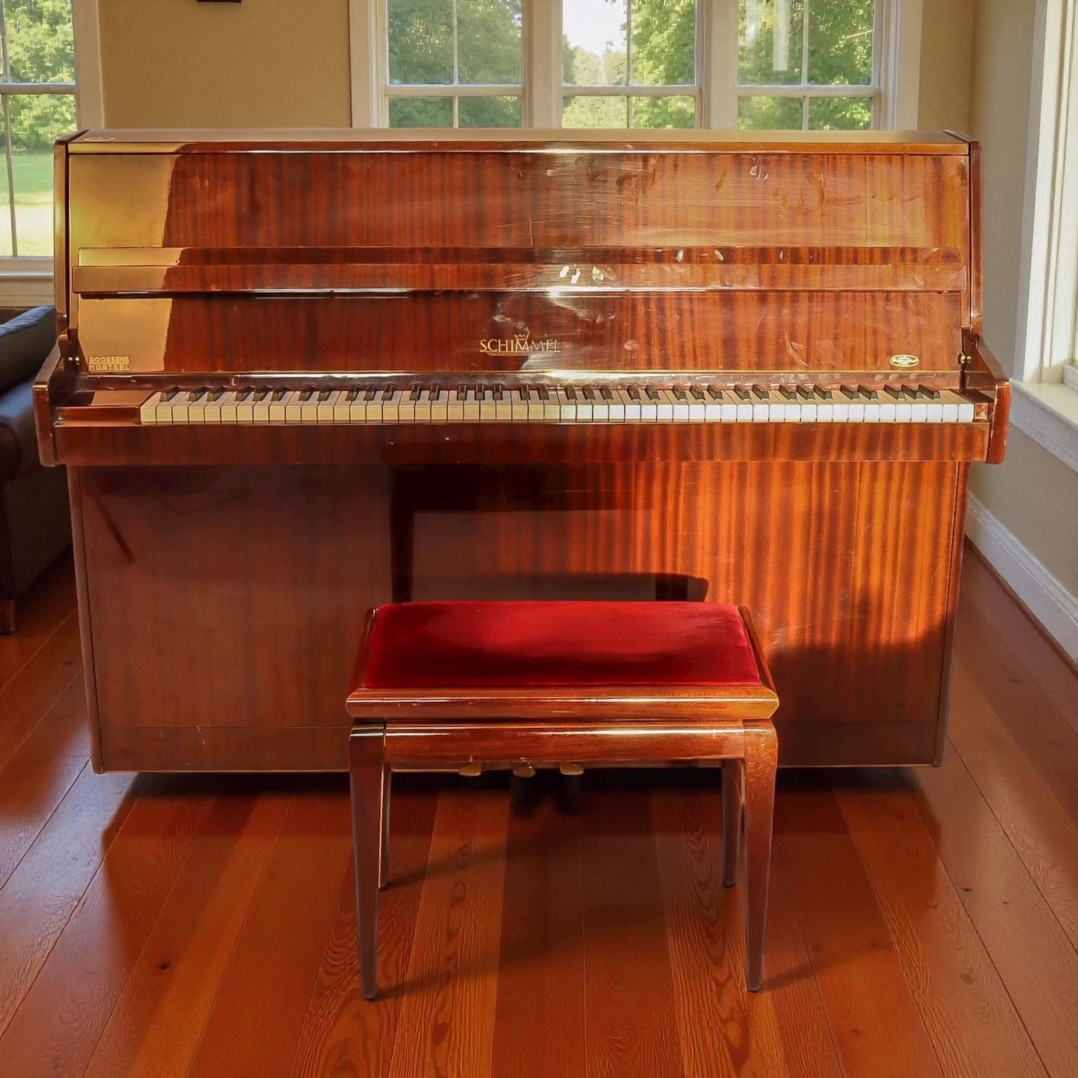 Pianină vintage Schimmel 105 Design Exclusiv Braunschweig Germania de Vest anii 70-80