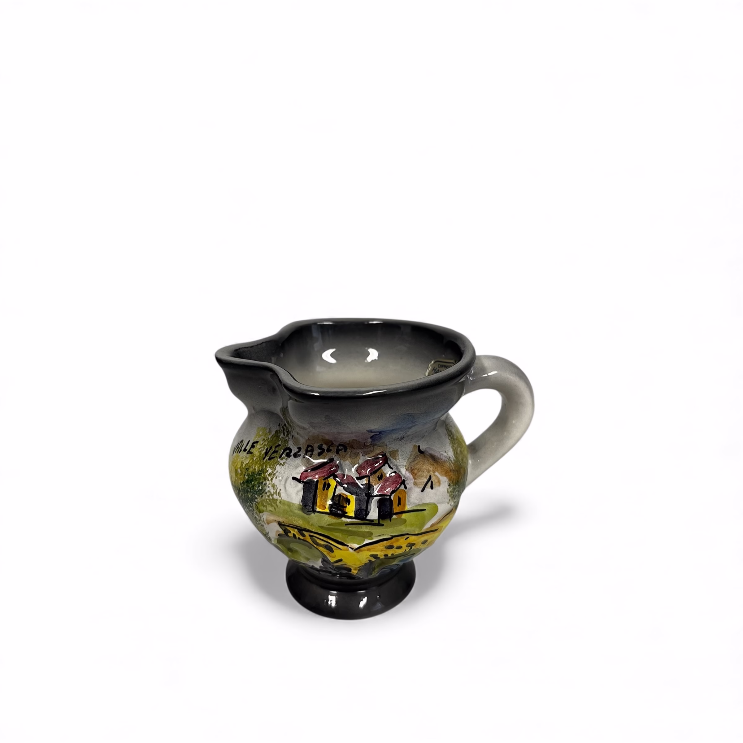 Mini-Ulcior vintage ceramic pictat manual, Valle Verzasca cu motiv alpin