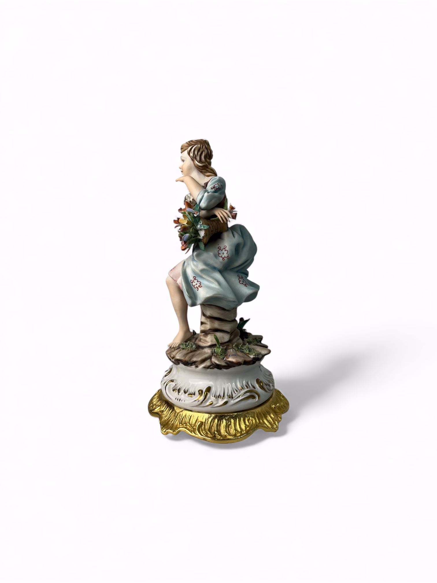 Figurină Capodimonte Carpie „Tânără cu flori” din porțelan pictat manual-Italia Bibelouri