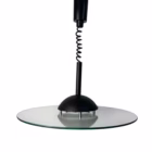 Lustră suspendată vintage Mid-Century Modern, metal negru și disc din sticlă groasă, reglaj pe înălțime Corpuri de iluminat