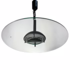 Lustră suspendată vintage Mid-Century Modern, metal negru și disc din sticlă groasă, reglaj pe înălțime Corpuri de iluminat