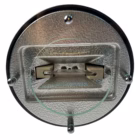 Lustră suspendată vintage Mid-Century Modern, metal negru și disc din sticlă groasă, reglaj pe înălțime Corpuri de iluminat
