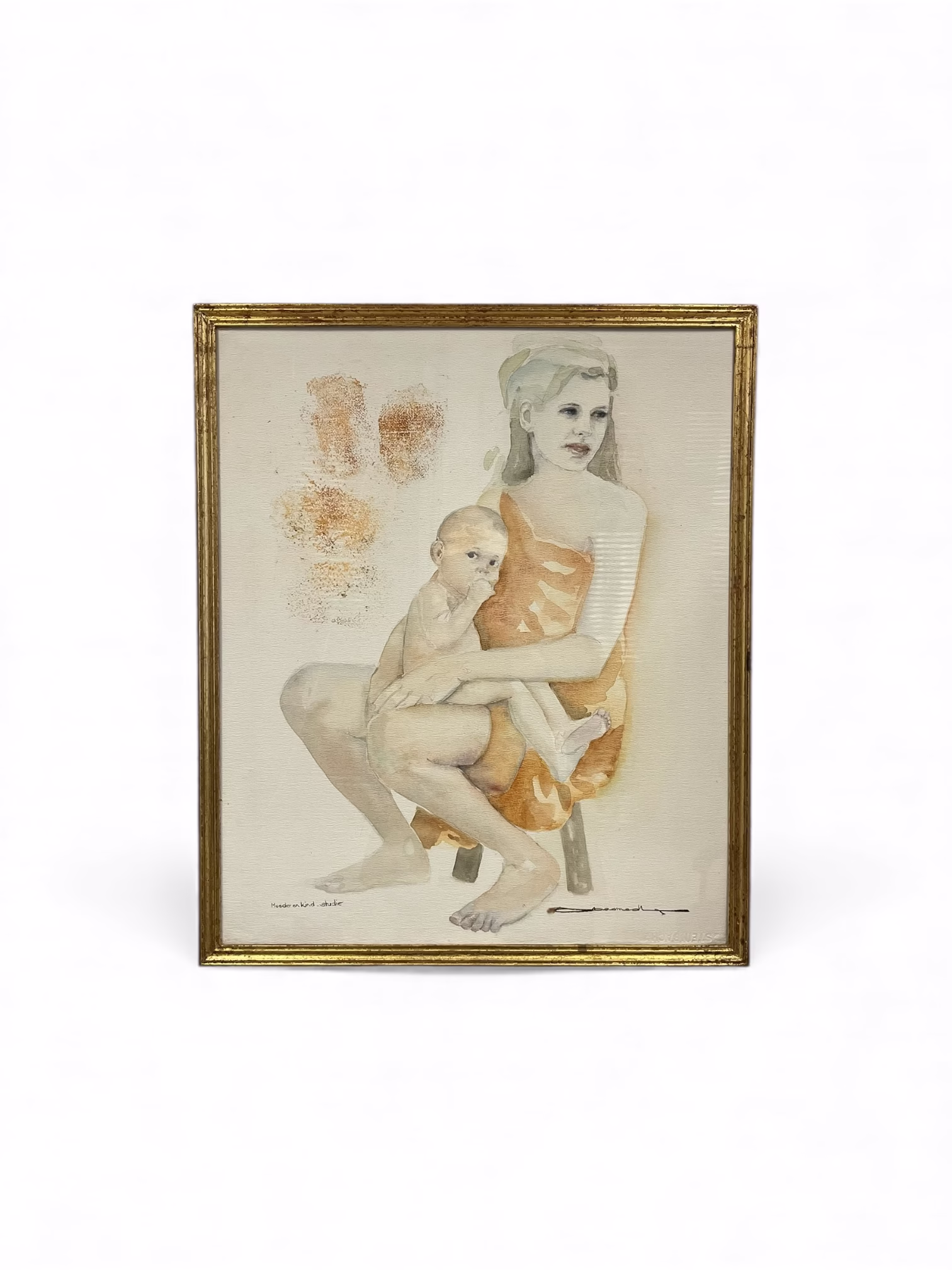Lucrare figurativă „Mama și copilul-studiu”, tehnică mixtă pe hârtie, semnată, înrămată
