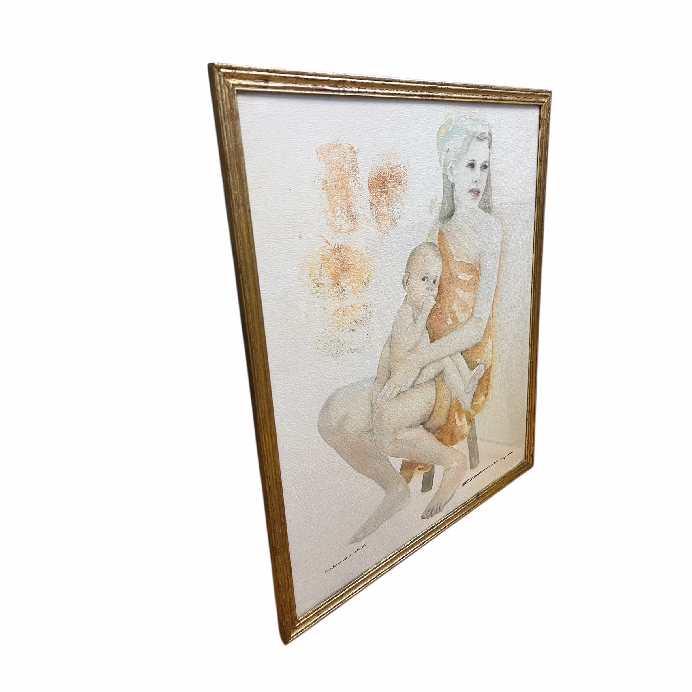Lucrare figurativă „Mama și copilul-studiu”, tehnică mixtă pe hârtie, semnată, înrămată Decoratiuni