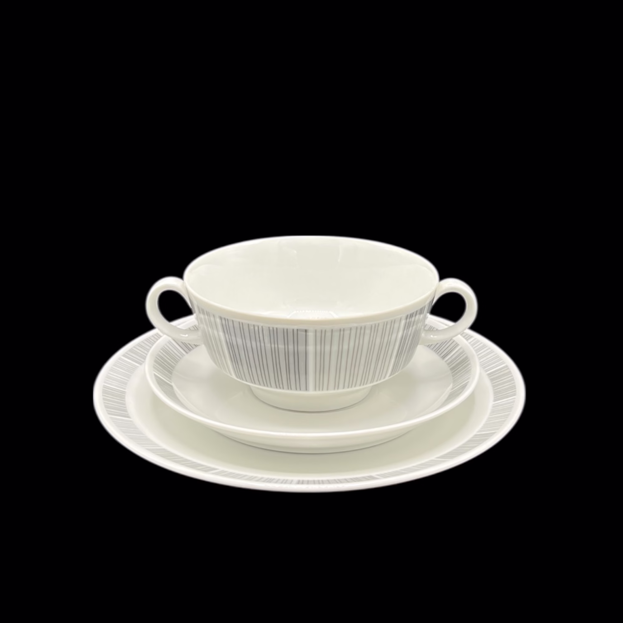 Serviciu de masă Scherzer Germania, 24 piese, porțelan Mid-Century Modern, decor geometric gri Servicii de masa