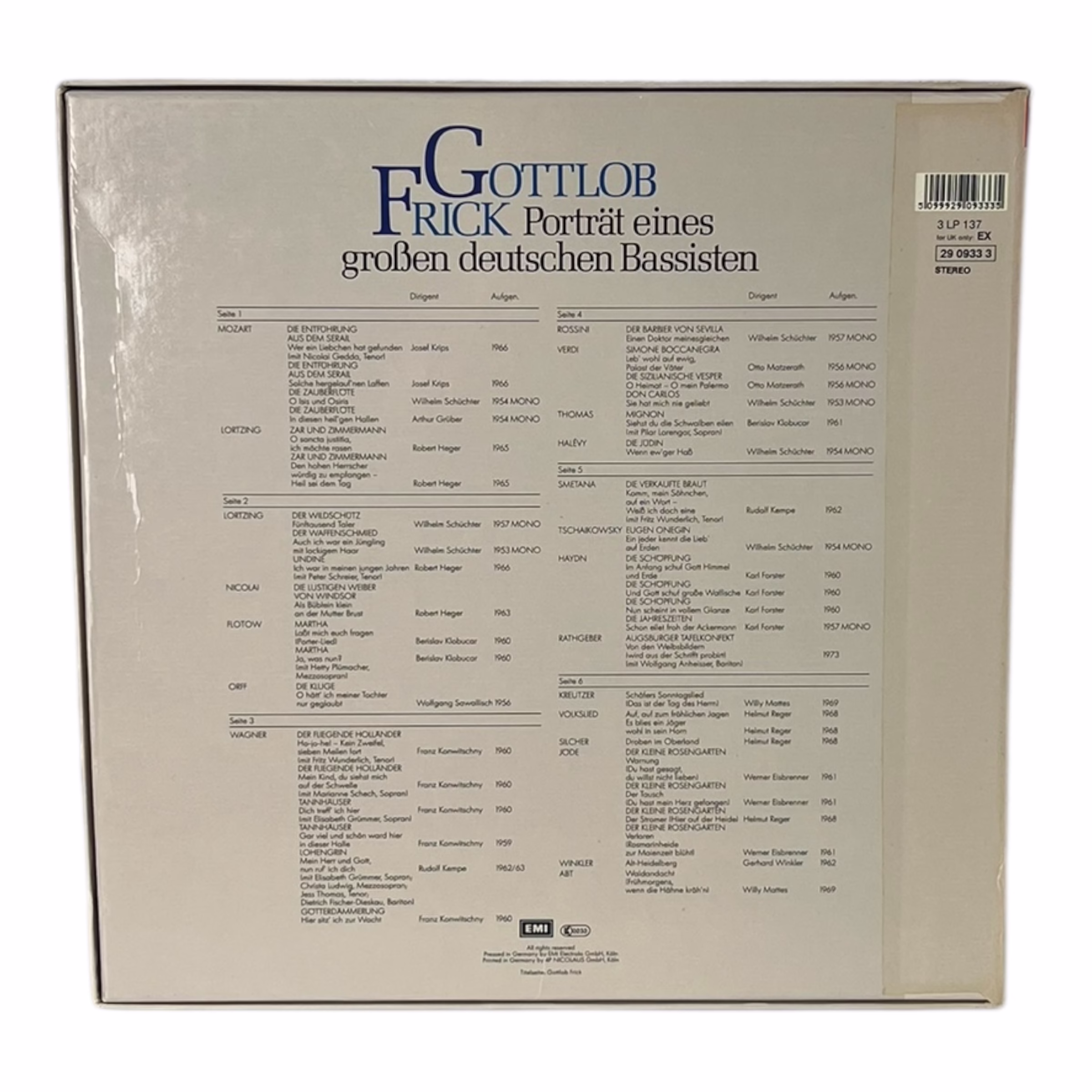 Gottlob Frick – Porträt eines großen deutschen Bassisten | 3 LP Box Set EMI His Master’s Voice Decoratiuni