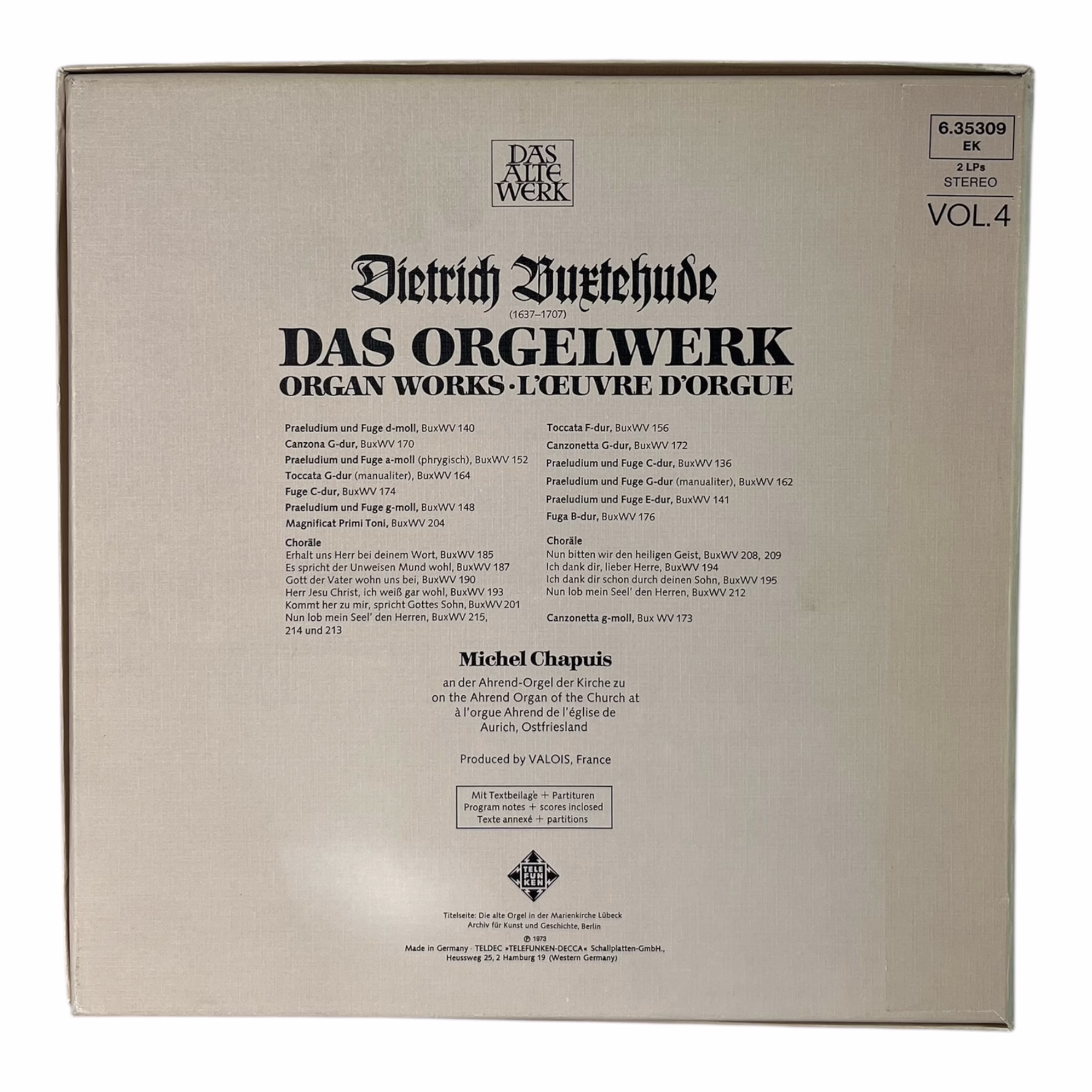Dietrich Buxtehude Das Orgelwerk Volumul IV Michel Chapuis dublu LP Telefunken Das Alte Werk stereo 1973 Decoratiuni