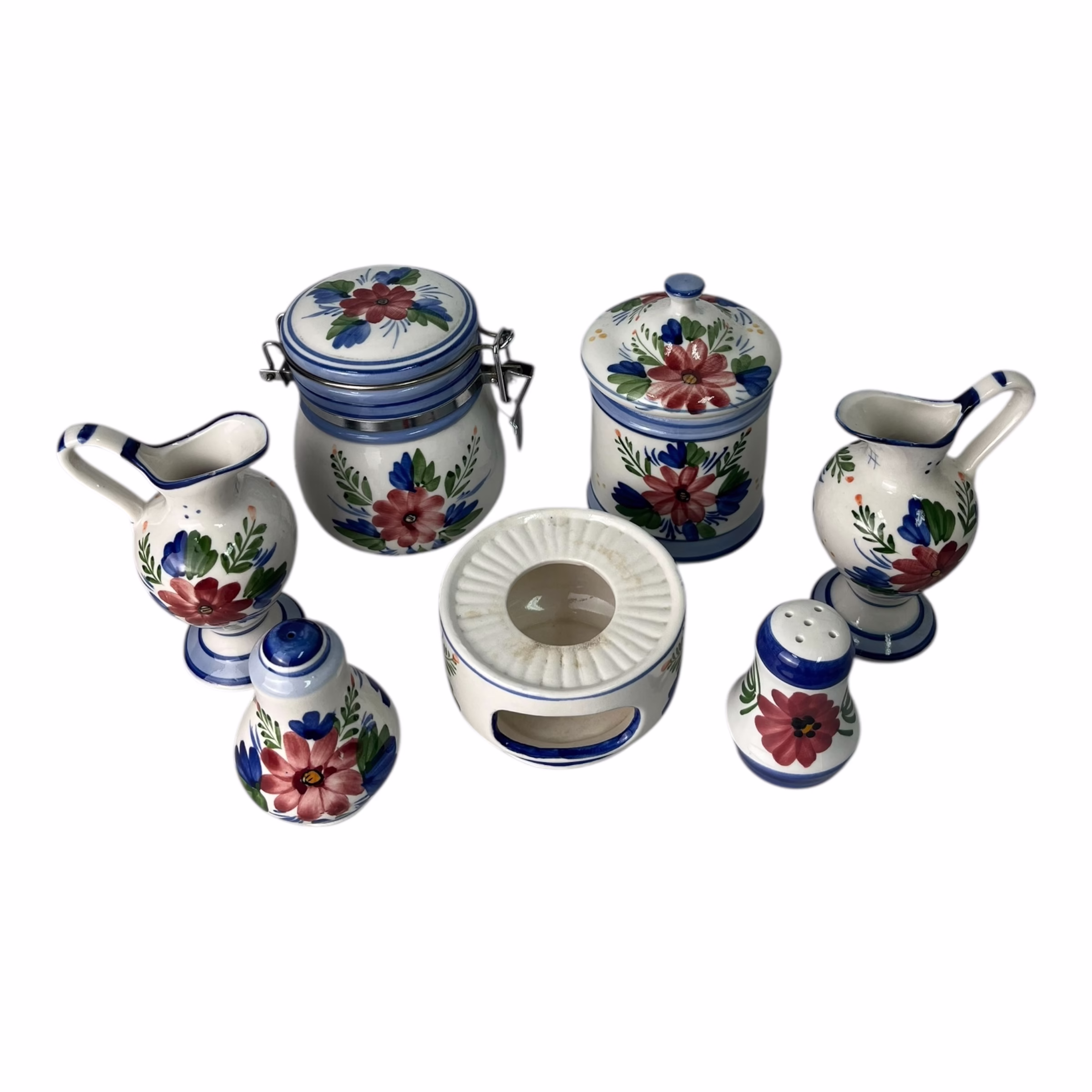 Set ceramic vintage pictat manual – model floral alpin cu 7 piese Servicii de masa