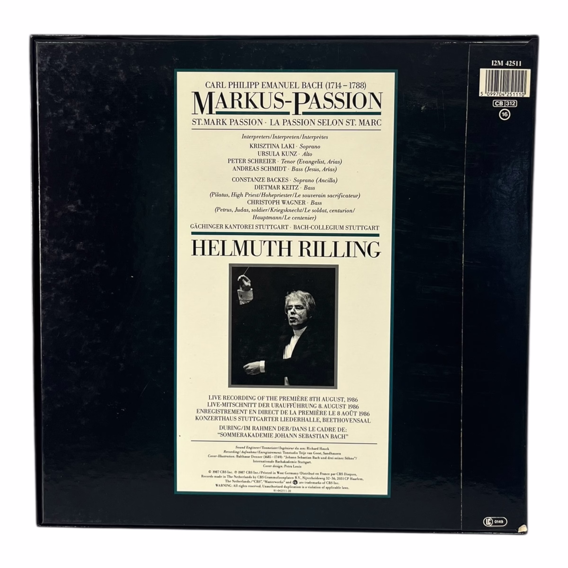 Markus Passion Carl Philipp Emanuel Bach Markus Passion St Mark Passion Helmut Rilling CBS Masterworks box 2 LP stereo digital Decoratiuni