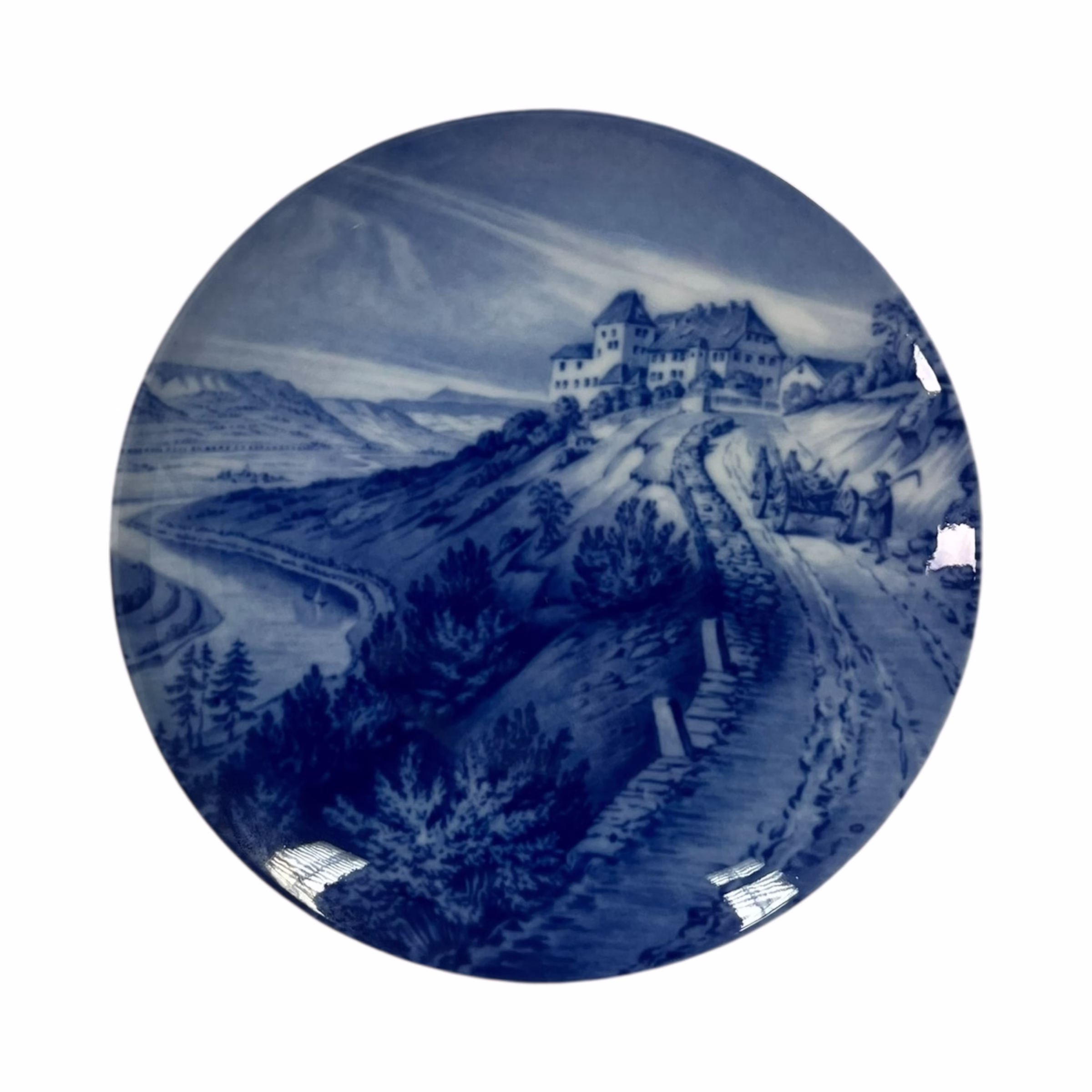 Farfurie decorativă din porțelan Tirschenreuth Bavaria Castel pe deal scena rurală germană