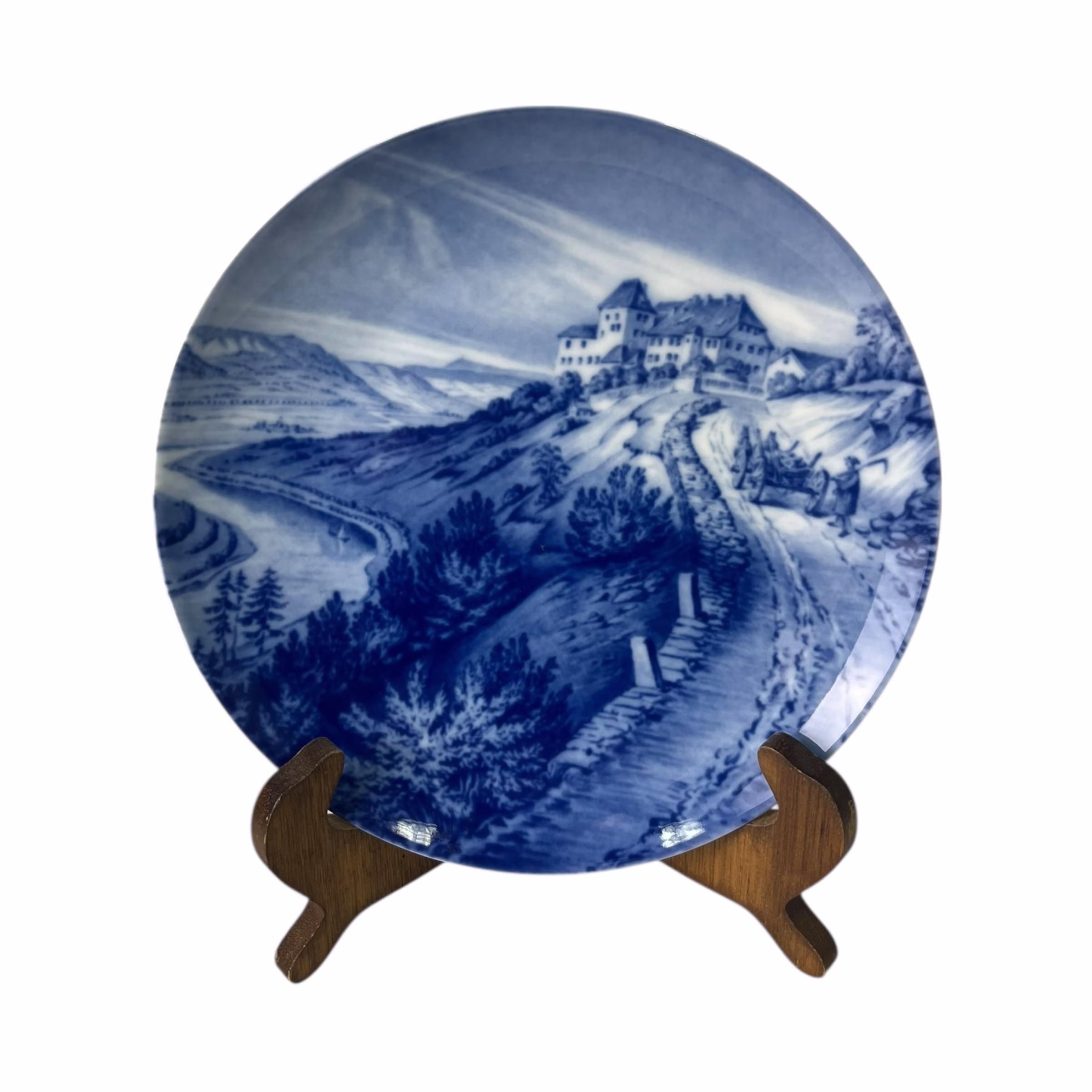 Farfurie decorativă din porțelan Tirschenreuth Bavaria Castel pe deal scena rurală germană Decoratiuni